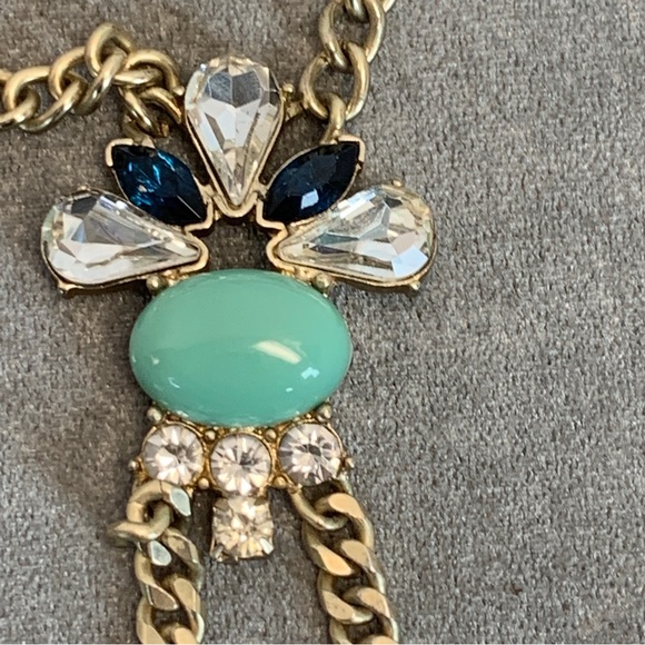 Club Monaco navy blue teal gold tone crystal rhinestone long necklace - Picture 4 of 8